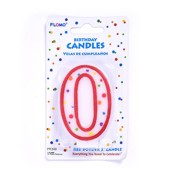 3" 1Pk Birthday Candle -Red Border Numerical "0"