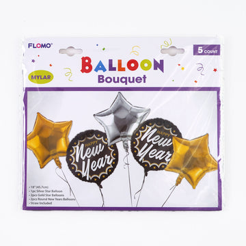 18" New Years Mylar Balloon Bouquet, 5Pcs Set