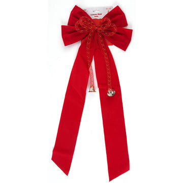 13" X 32" Red Velvet Bow With Bells