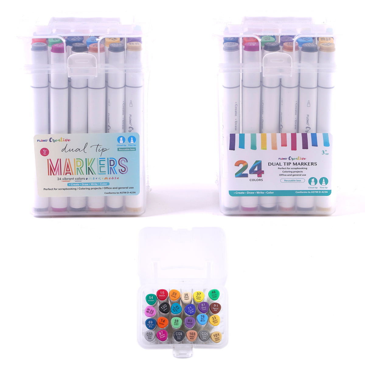 Alcohol Markers 24 Dual Tip Twin Bullet and Calligraphy Touch Pens