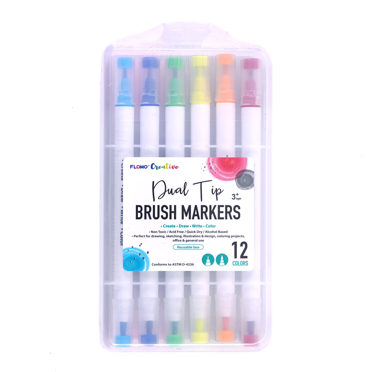 48Ct Dual Tip Brush Markers In Reusable Case With Handle