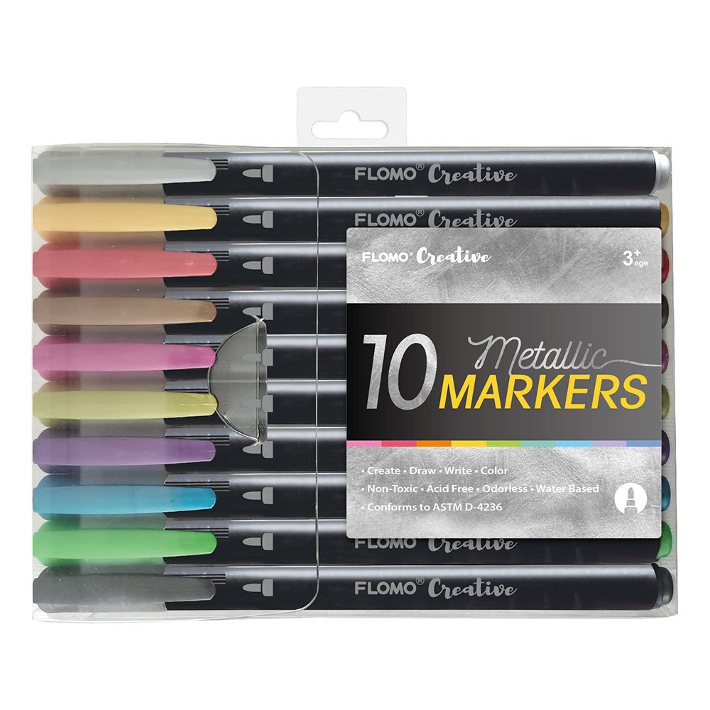10Ct Metallic Markers With Black Barrel FLOMO/Nygala Corp.