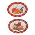 Thanksgiving 18" Turkey-Pumpkins Oval Serving Platter, 2 Assortments