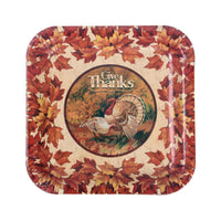 8Ct 9" Harvest Turkey Design Square Plates In Pdq Display
