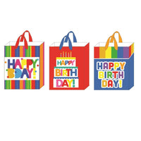 Large Birthday Big Stripe Hot Stamp Gift Bags, 3 Designs