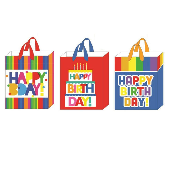 Large Birthday Big Stripe Hot Stamp Gift Bags, 3 Designs
