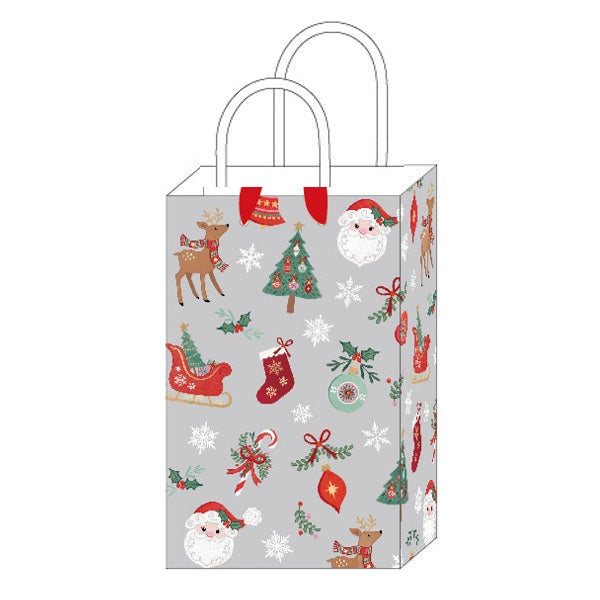 12Pk Narrow Medium Christmas Bags, Hot Stamp, Holiday Icons
