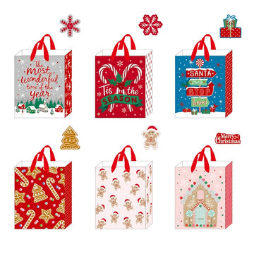 6Pk Large Christmas Hot Stamp/Glitter Bags, Sweet Holiday Surprise, 6 Designs
