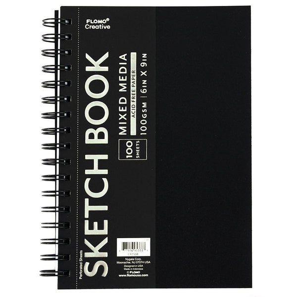 100 Sheet Black Pp Sketch Book With Embossed Hot Stamping Cover Flap 6" X 9"