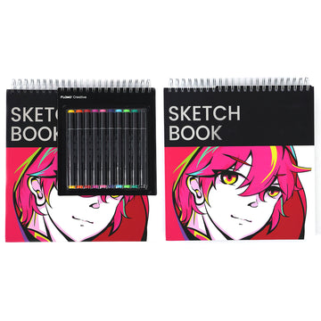 100 Sheet Fashion Girl Sketch Book With Hot Stamping & 10Ct Dual Tip Alcohol Markers 12" X 12