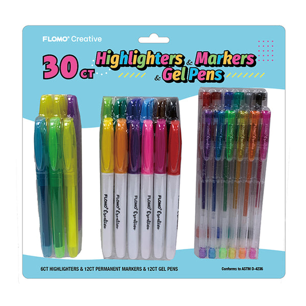 30Ct Highlighter, Marker And Gel Pen Set
