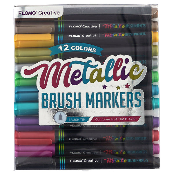 12Ct Metallic Paint Markers With Brush Tip