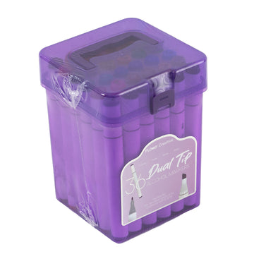 36Ct Dual Tip Chisel & Fine Tip Markers With White Barrel In Translucent Purple Glitter Case