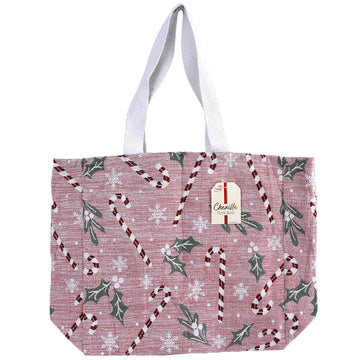 Christmas Pink Candy Canes Chenille With Lurex Tote Bag 16" X 16" X 6"