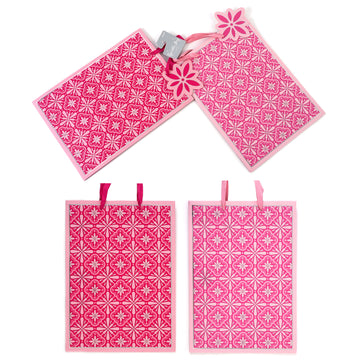 2Pk Extra Large Gift Bags W/Hot Stamp, Pink Floral Geometric, 2 Designs