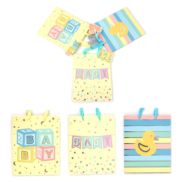 3Pk Large Baby Hot Stamp Gift Bags, Baby Block Neutral, 3 Designs