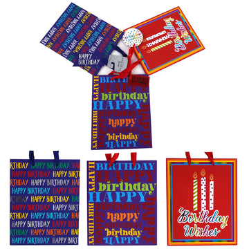 3Pk Large Birthday Gift Bags With Hot Stamp-Glitter, Typography Party, 3 Designs