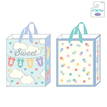 2Pk Extra Large Hot Stamping Gift Bags, Sweet Baby Onesies & Colorful Dots, 2 Designs