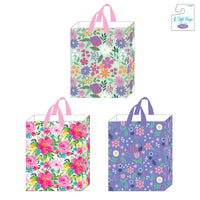 3Pk Large Hot Stamping Gift Bags, Springtime Florals, 3 Designs