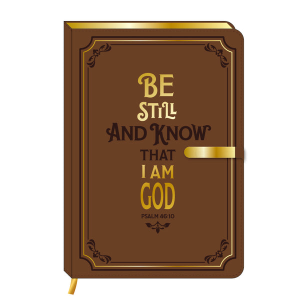 128Sht Pu Journal W/Metal Bar Magnetic Closure, Be Still Brown, 8.25" X 5.6875"