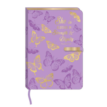 128Sht Pu Journal W/Metal Bar Magnetic Closure, Purple/Butterfly, 8.25" X 5.6875"
