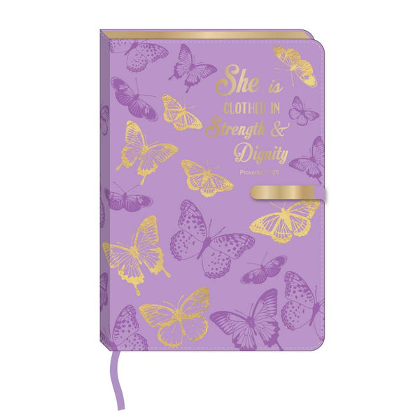 128Sht Pu Journal W/Metal Bar Magnetic Closure, Purple/Butterfly, 8.25" X 5.6875"