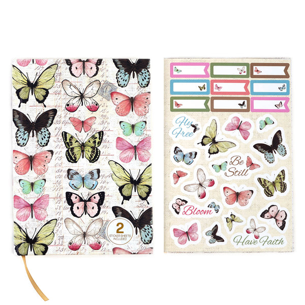 160Sht/320Pg Bookbound Journal W/Hot Stamp,2Sht Stickers, Butterfly Botanical, 8.5"Lx6"W