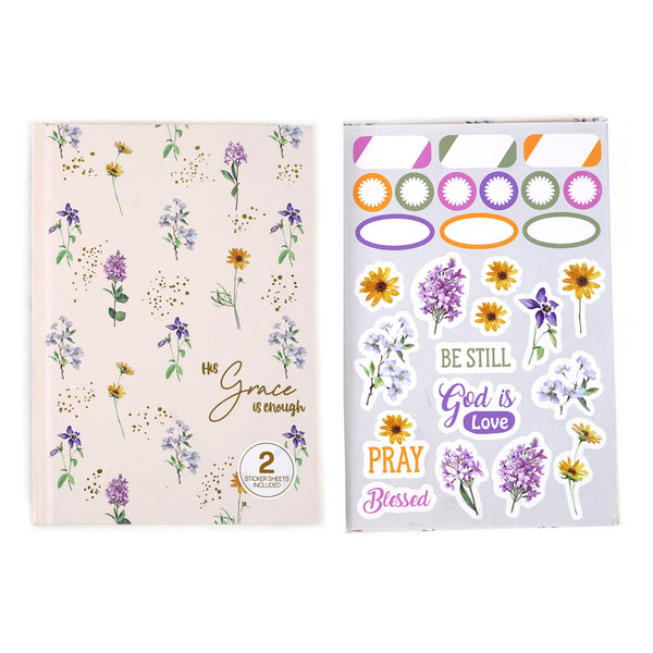 160Sht/320Pg Bookbound Journal W/Hot Stamp,2Sht Stickers, Religious Wildflower, 8.5"Lx6"W