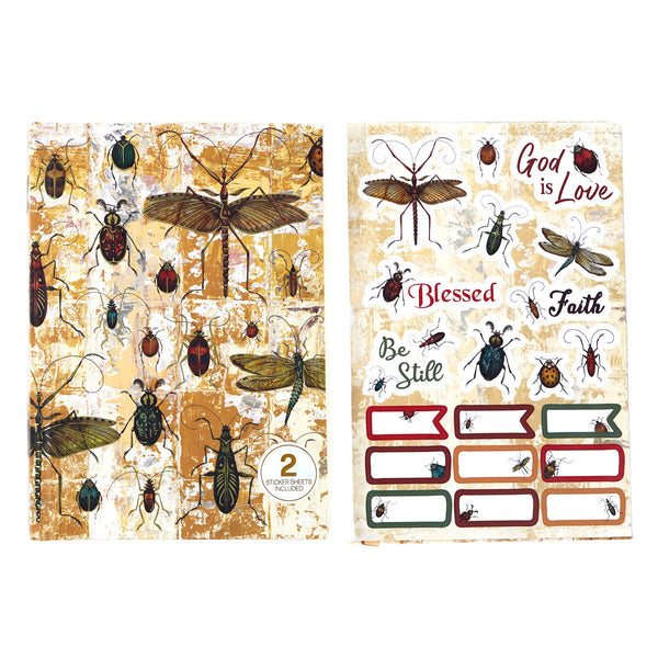 160Sht/320Pg Bookbound Journal W/Hot Stamp,2Sht Stickers, All Bugs, 8.5"Lx6"W
