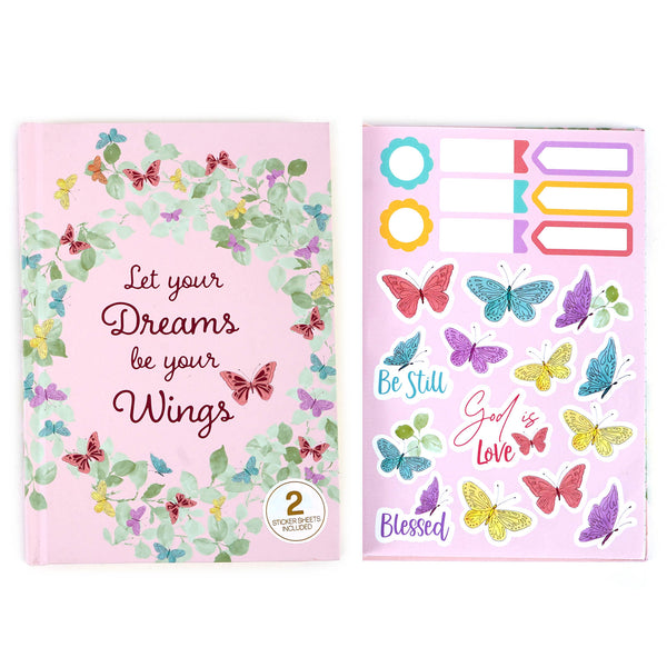 160Sht/320Pg Bookbound Journal W/Hot Stamp,2Sht Stickers, Butterfly Wreath, 8.5"Lx6"W