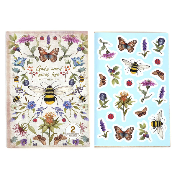 160Sht/320Pg Bookbound Journal W/Hot Stamp,2Sht Stickers, Religious Bee Garden, 8.5"Lx6"W