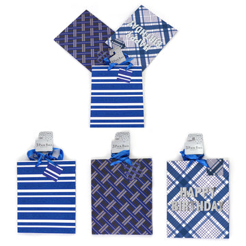 3Pk Large Birthday Plaids & Stripes Hot Stamp/Glitter Gift Bags, 3 Designs