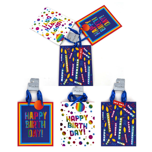 3Pk Large Birthday Big Blast Hot Stamp Bags, 3 Assted Designs