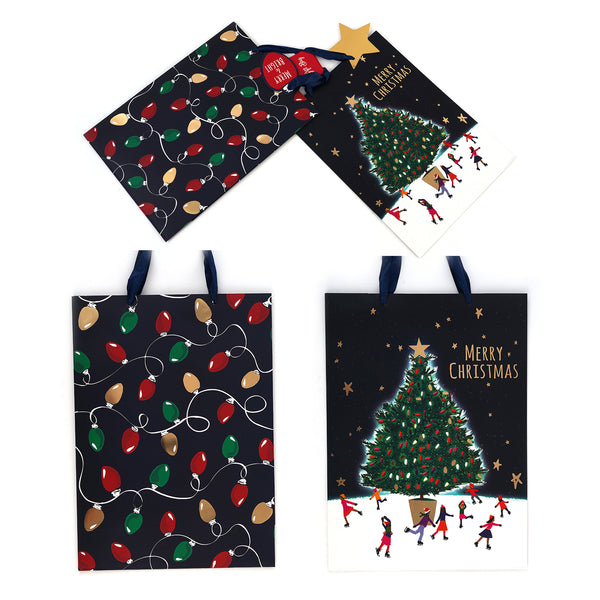 2Pk Extra Large Christmas Gift Bags W/Hot Stamp - Midnight Christmas