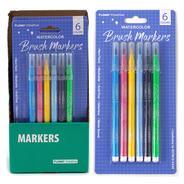 6Pk Brush Markers, 6 Colors, Purple Packaging