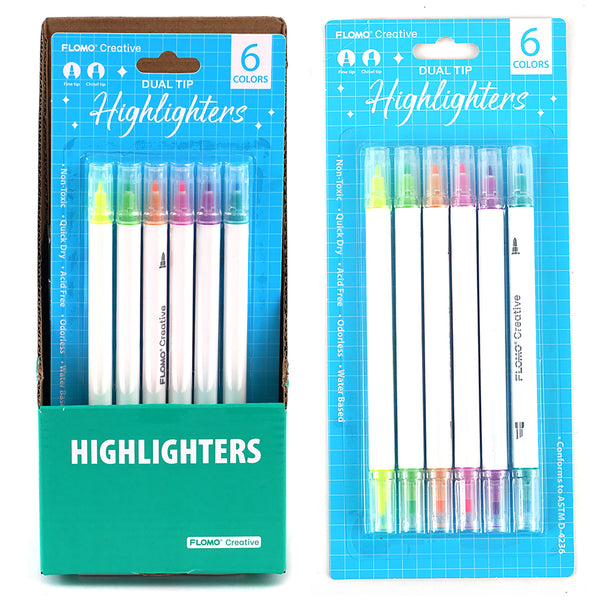 6Pk Dual Tip Highlighters, 6 Colors, Blue Packaging