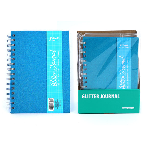 100 Sheet Glitter Hard Cover Journal, Blue, 6"X8.5"