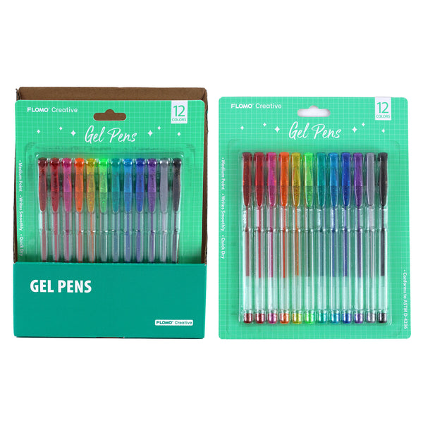 12Pk Gel Pens, 12 Colors, Green Packaging