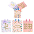 3Pk Large Birthday Gift Bags, Bday Dots & Bows, Hot Stamp/Glitter, 3 Designs