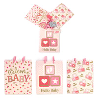 3Pk Large Baby Glitter Gift Bags, Welcome-Hello-Oh Baby Girl! 3 Designs