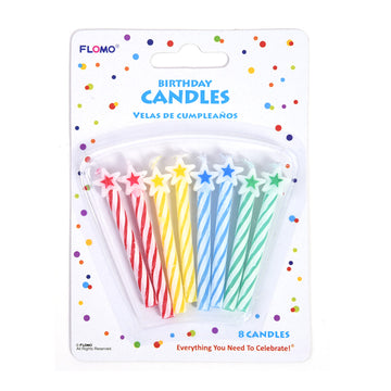 2" 8Pk Velas de Cumpleaños de Estrella - Colores Asst