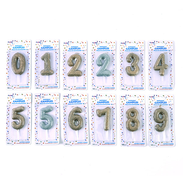 Velas de Cumpleaños de 2.75" 1Pk - Surtido de Números de Purpurina