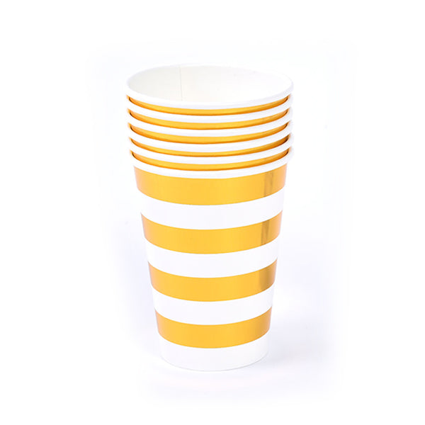 Taza de papel de 6Ct 12Oz, banda dorada con sello caliente.