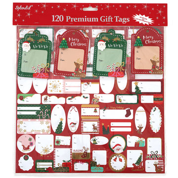 120Ct Christmas Santa/Tree Flatbacks And Self-Stick Gift Tags With Hot Stamping