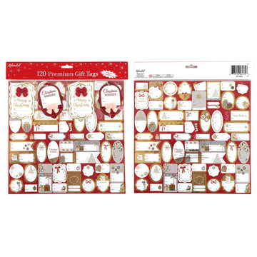 120Ct Christmas Red & Pink Bow Flatbacks And Self-Stick Gift Tags With Hot Stamping