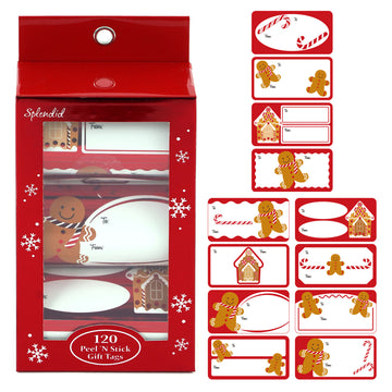 120Ct Christmas Red And White Gingerbread Gift Tags With Hot Stamping