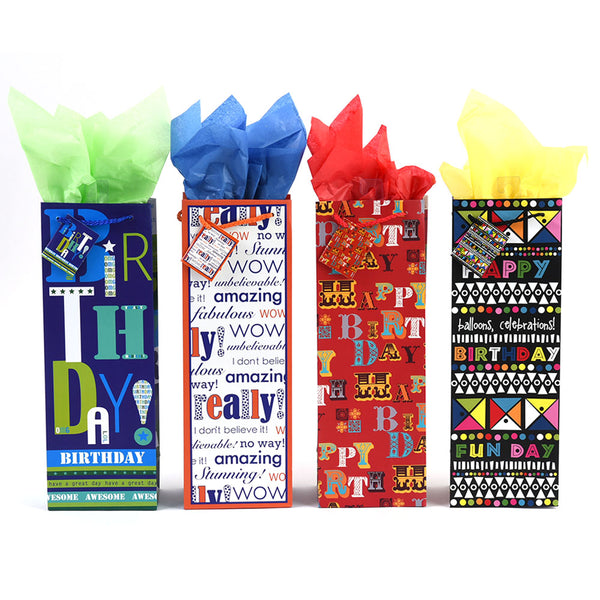 Bottle Typographic Birthday On Matte Gift Bag, 4 Designs