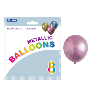 8Pk 12" Birthday Metallic Shine Balloons, Pink