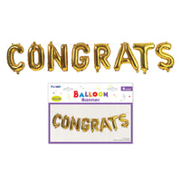 8Pcs Set "Congrats" Gold Mylar Balloon Banner, 16"