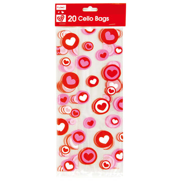 20Pcs Bolsas de celofán para San Valentín con lazos metálicos de plata 5" X 11.5", 2 diseños